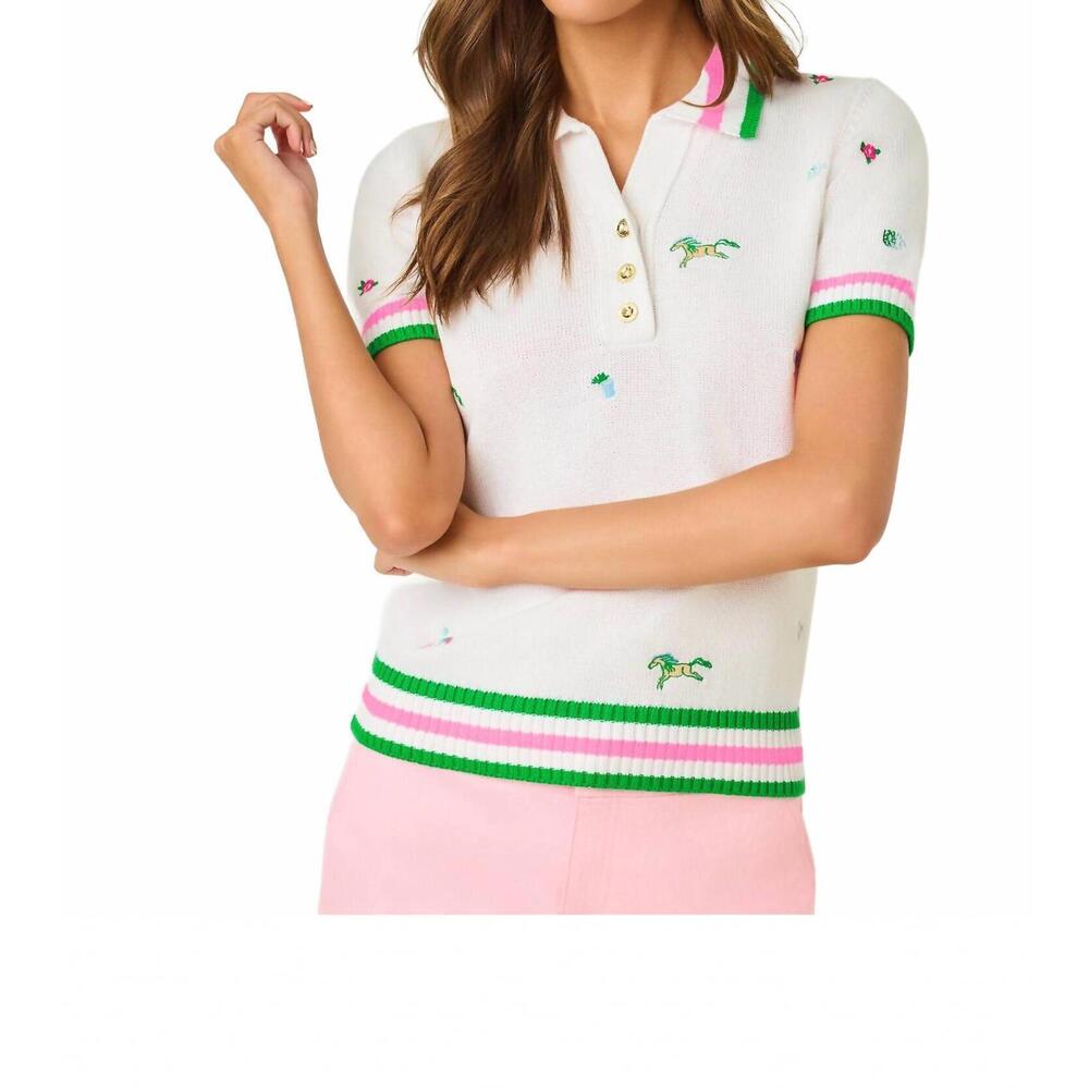 NEW LILLY PULITZER suzette embroidered sweater in resort white derby ditsy embro - Picture 4 of 7